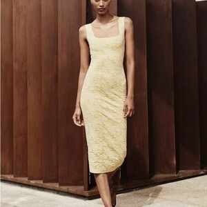 NWT Zara yellow floral stretch boatneck midi dress small